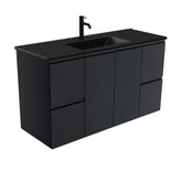 Fienza 1200mm Dolce Matte Black Top Fingerpull Wall Hung Vanity - Satin Black